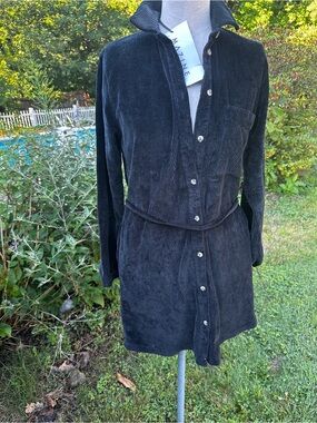 Boutique brand Black Corduroy Button-Up Shirt Dress organic cotton